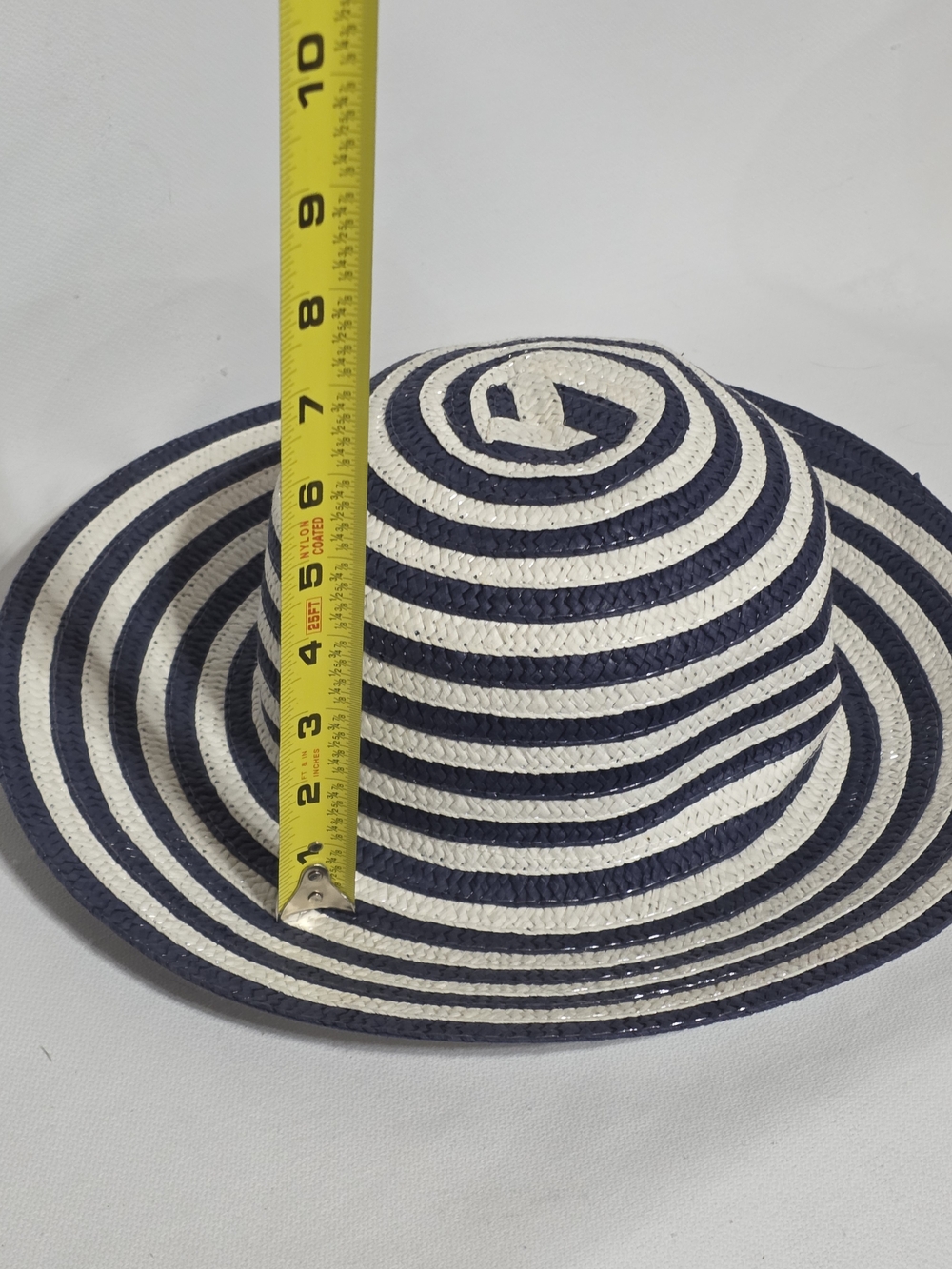 Striped Wide Brim Straw Sun Hat - Navy & White - Picture 7 of 7